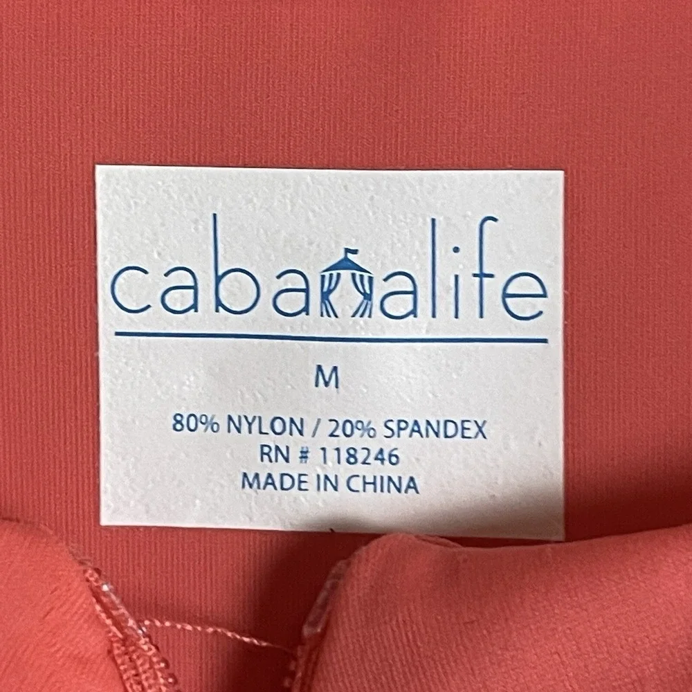 Cabana Life Rash Guard Womens Medium Coral Pink Embroidered Long Sleeve Swim Top